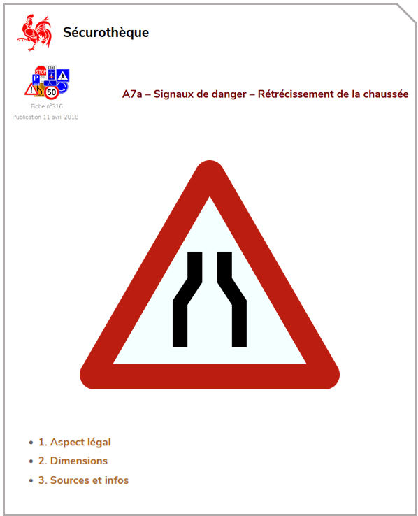 A7a – Signaux de danger – Rétrécissement de la chaussée
