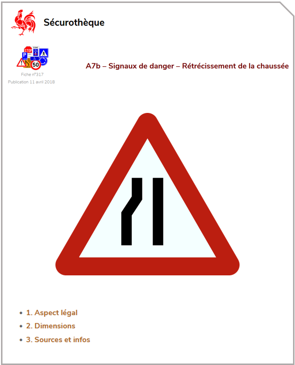 A7b – Signaux de danger – Rétrécissement de la chaussée