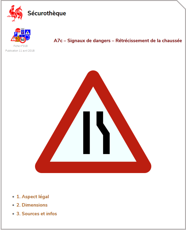 A7c – Signaux de danger – Rétrécissement de la chaussée