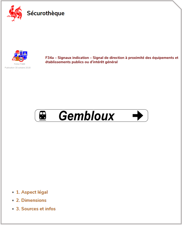 F34a – Signaux indication – Signal de direction à proximité des équipements et établissements publics ou d’intérêt général