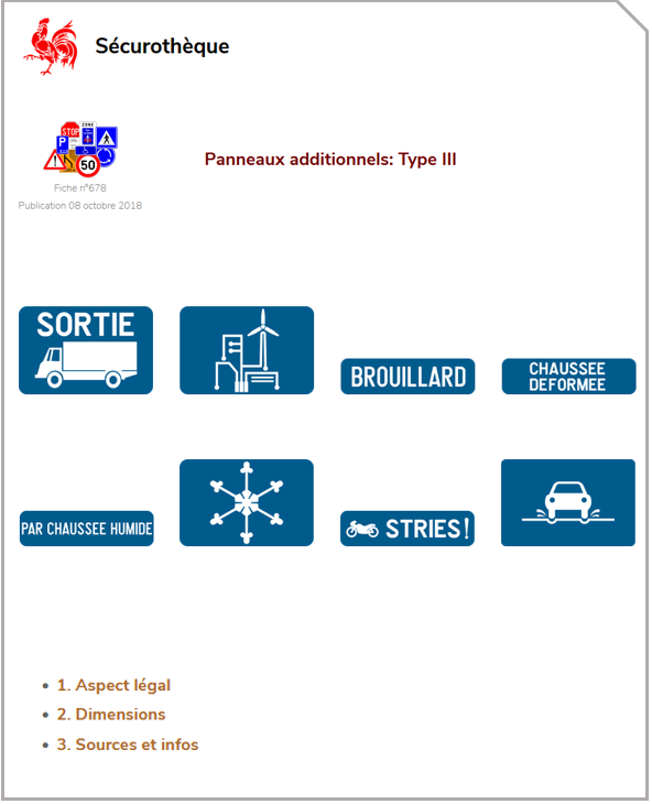 Panneaux additionnels: Type III